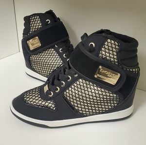 Bebe Sport Black and Gold Wedge Sneakers